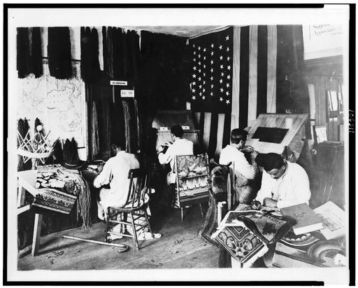Four disabled veterans working in reconstruction section, Walter Reed Hospital