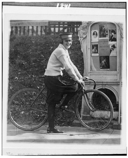 No more messenger boys for the National Woman's Party--from president to messenger all the members of the staff are feminine. This is in accordance with the stipulation of Mrs. Belmont when she donated the National Women's [i.e., Woman's] Party headquarters.  Photo of Julia Obear, messenger