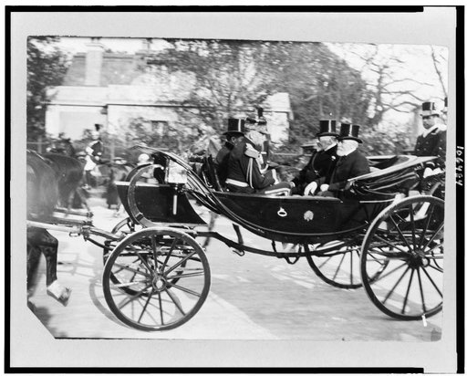 King's carriage leaving Longchamps with Loubet and King Edward