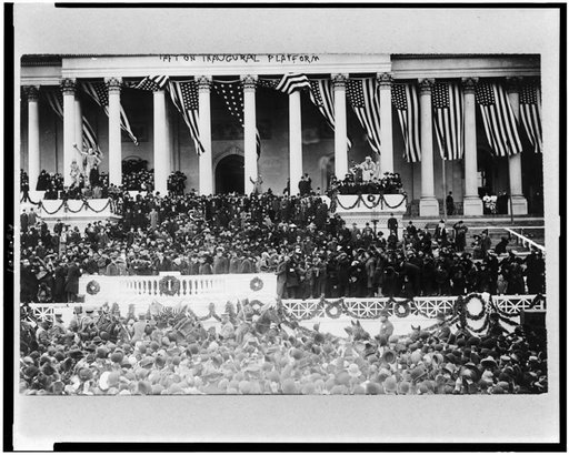 Taft on inaugural platform, after inauguration in Senate chamber, March 4, 1909