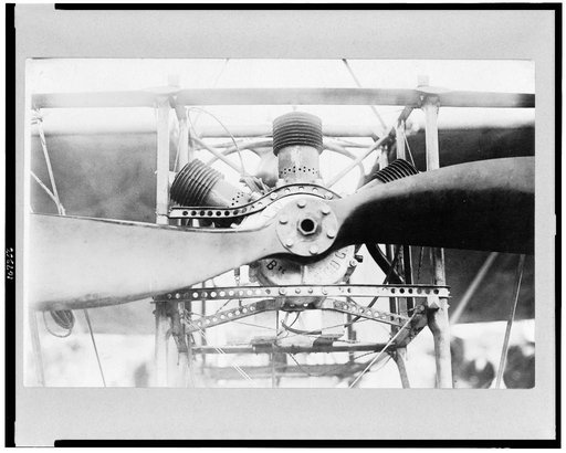 Front of Louis Blériot's airplane, showing engine and part of propeller