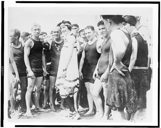 Group of people, in swimsuits, standing on beach(?), Washington, D.C. area