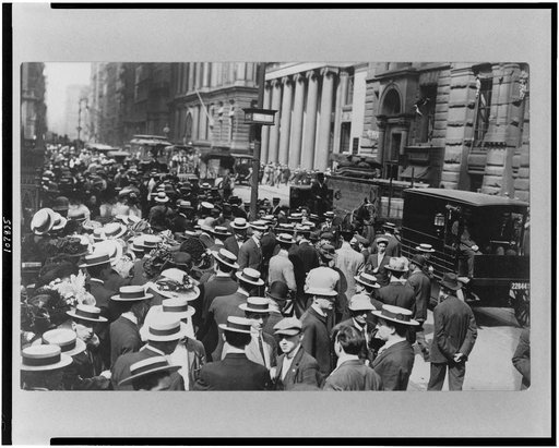 New York City street scenes - crowds before Trinity Church