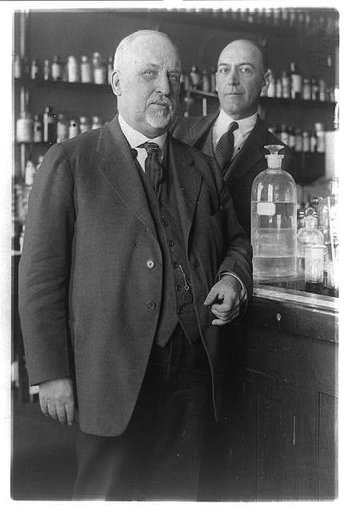 Senator E.F. Ladd, of North Dakota, and W.G. Campbell, chief of the Bureau of Chemistry, in a laboratory
