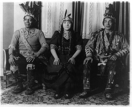 Chief Lemuel Occum Fielding, his daughter Mrs. Myrtle Germaine, and his son, Everett M. Fielding, seated, full-length portrait, facing front