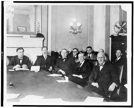 The Senate committee investigating the charges against Senator B.K. Wheeler, ... Left to right: Senators Wm. E. Borah of Idaho chairman, C.A. Swanson of Va., T.H. Caraway of Ark., C.L. McNary of Ore., Thos. Sterling, of S.D.