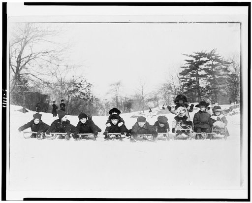 Children on sleds in Central Park, New York City