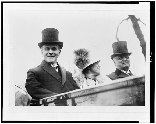 Calvin Coolidge, Mrs. Coolidge and Senator Curtis on the way to the Capitol, March 4th, 1925
