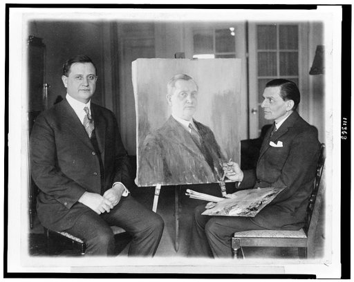Everett Sanders, Secty. to President Coolidge is being portrayed by Geo. Warner, a celebrated portrait painter of France