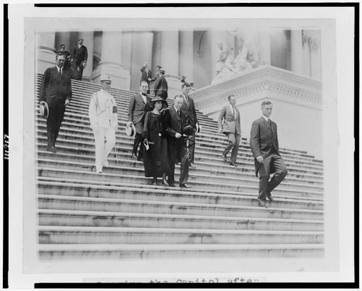 President and Mrs. Coolidge leaving the Capitol after the funeral of Warren G. Harding