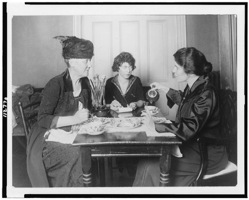 Alice Paul and Mrs. Lawrence Lewis holding a conference, Pauline Floyd, sec., at 14 Jackson Place