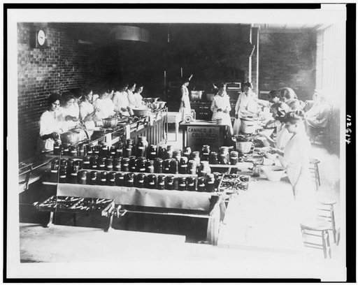 This shows the girls canning both fruits and vegetables