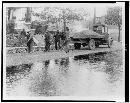 African American men paving road, Washington, D.C.(?)