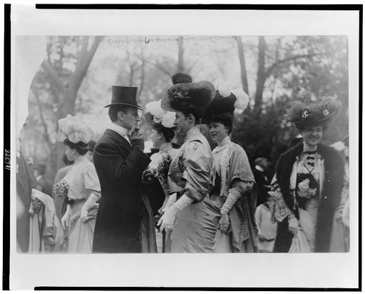 Mr. & Mrs. Goodhue Livingston and Mrs. Alfred Gwynne Vanderbilt at an outdoor social gathering for the annual parade of the coaching club