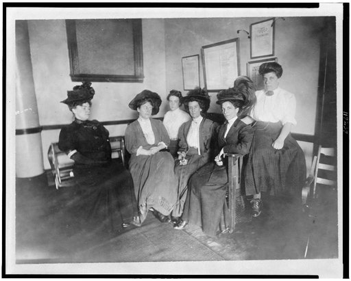 Suffragette headquarters at 32 Union Square, New York City--Mrs. H.S. Blatch, second from left