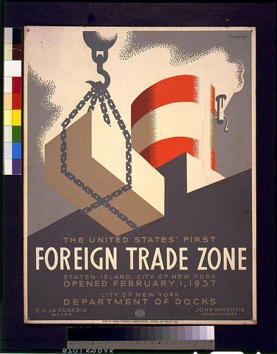 The United States' first foreign trade zone, Staten Island, city of New York, opened February 1, 1937