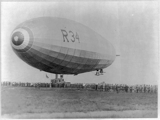 Landing of British dirigible R-34 at Mineola, Long Island, N.Y.