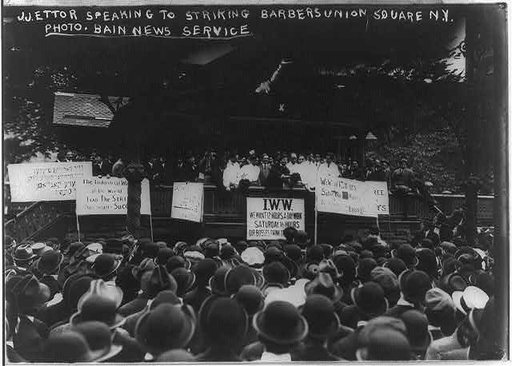 J.J. Ettor speaking to striking barbers, Union Square, N.Y.