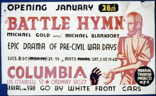 "Battle hymn" [by] Michael Gold and Michael Blankfort epic drama of pre-civil war days.