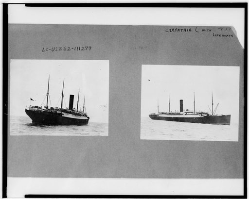 Two photographs of the Carpathia which rescued survivors from the sinking of the Titanic with Titanic lifeboats