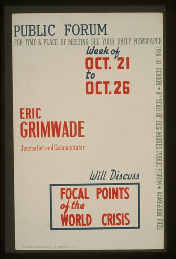 Public forum - Eric Grimwade, journalist and commentator, will discuss focal points of the world crisis