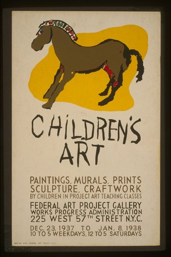 Children's art Paintings, murals, prints, sculpture, craftwork by children in Project art teaching classes.