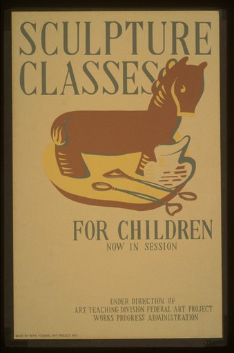 Sculpture classes for children now in session Under direction of Art Teaching Division, Federal Art Project, Works Progress Administration.