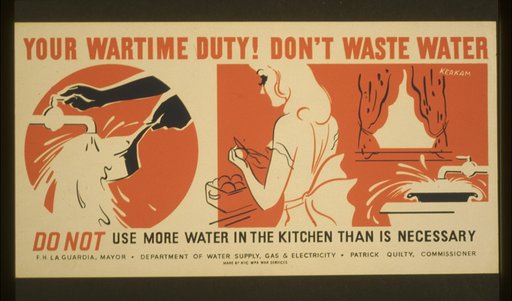 Your wartime duty! Don't waste water Do not use more water in the kitchen than is necessary /