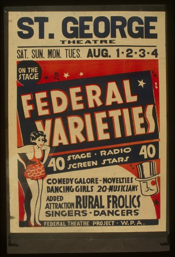 Federal Varieties 40 stage, radio, screen stars : Comedy galore - novelties - dancing girls - 20 musicians : Added attraction Rural frolics : Singers - dancers.