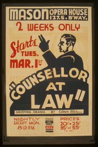 "Counsellor at law" Gripping drama by Elmer Rice.