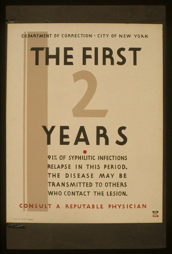 The first 2 years consult a reputable physician 91% of syphilitic infections relapse in this period : The disease may be transmitted to others who contact the lesion.