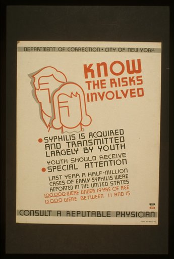 Know the risks involved Syphilis is acquired and transmitted largely by youth : Youth should receive special attention : Consult a reputable physician.