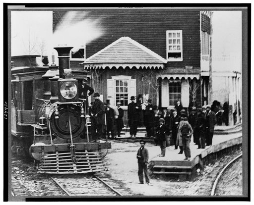 Hanover Junction, Pennsylvania--1863--Hanover Junction Railroad Station (detail of locomotive and crowd)