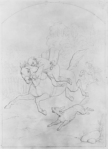 Illustration to William Cowper's Poem "The Diverting History of John Gilpin": John Gilpin on His Horse Stampeding Back to London