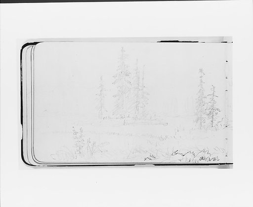 Mountain Landscape with River (Stave?), Trees, and Island (from Sketchbook)