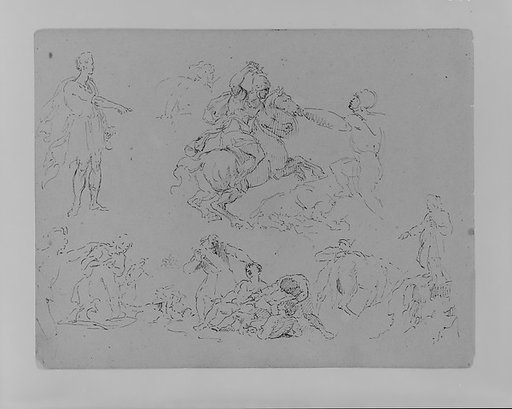 Figure Sketches, Including Battling Equestrain, Roman Caesar Type Pointing, Bloody Brawl, Etc. (from Sketchbook)