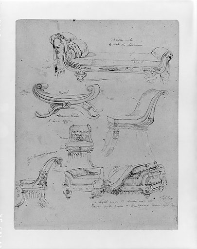 Sketches of Empire-Style Lounges and Chairs, Window Seat (from Sketchbook)