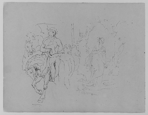 Man on Horseback with Standing Figure; Female in a Landscape (from Sketchbook)