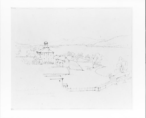 View from Lake House: School, Barn and Church (from Sketchbook)