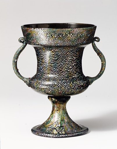 Olive glass cup with iridescent effect