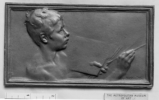 Nude bust of a boy painting (La Peinture) (one of a pair of designs for lock-plates)