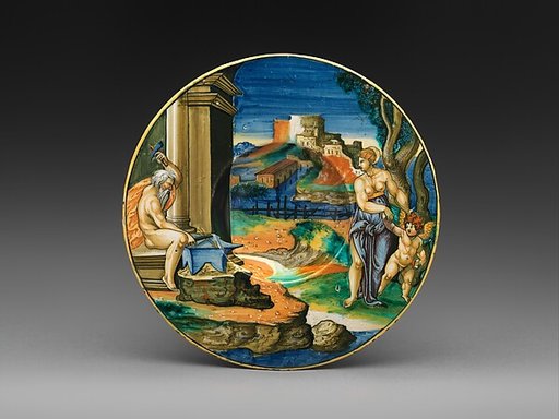Wide-rimmed bowl with Vulcan Forging Arms with Venus and Cupid