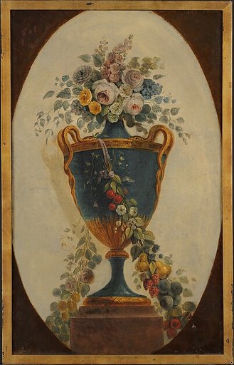 Vase of Flowers Draped with Garlands