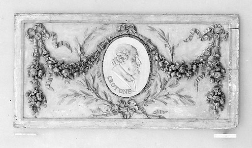 Panel for a decorative frieze with portrait of da Cortona (from a set of six)