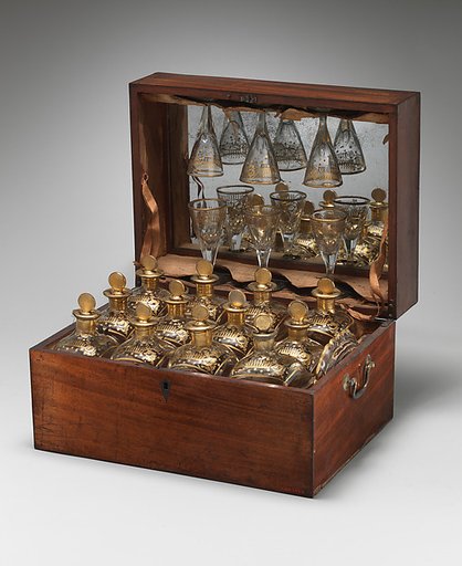 Canteen with twelve bottles, six glasses and one dish