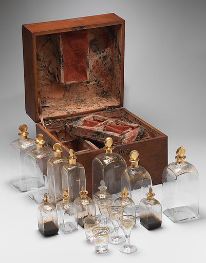 Canteen with thirteen bottles and five wineglasses
