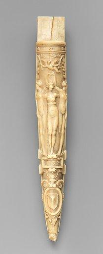 Case for knife and sharpener with represntation of the Three Graces