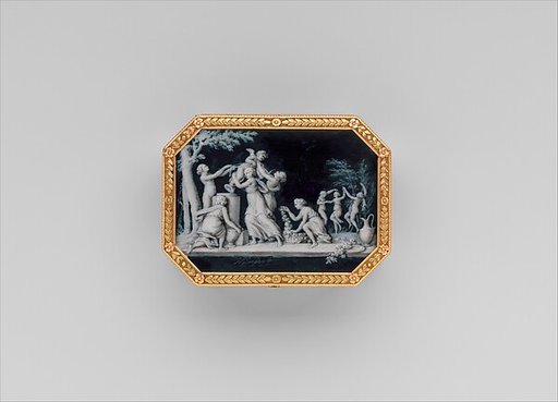 Snuffbox with miniatures representing the Diversions of Love and dancing figure