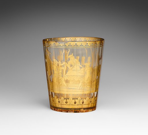 Beaker with musical scene
