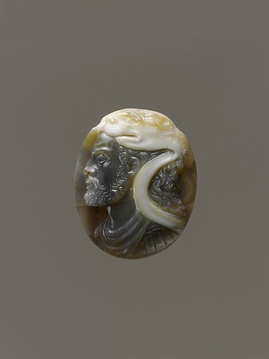 Head of Hercules with the lion's skin and bust of Omphale